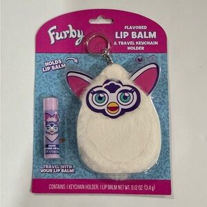 New Furby Plush Travel Keychain Lip Balm Holder Grape Flavor White and Purple